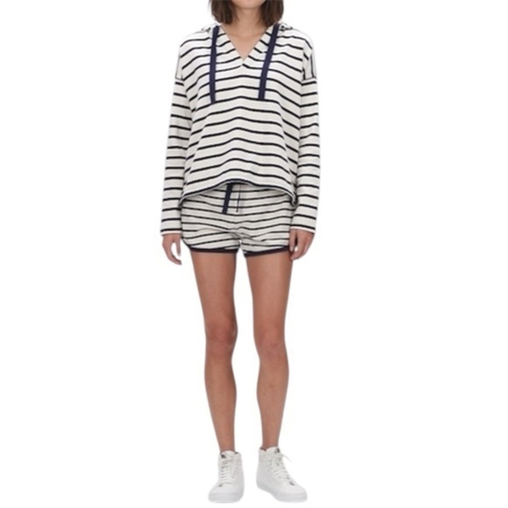 GAP Striped Hoodie & Pull-On Shorts Lounge Set Ivory Navy Small Petite